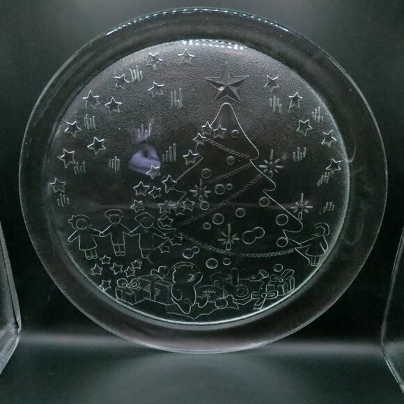 Duralex Christmas Tree Teddy Bear Presents Glass Platter 13" #3480 France - Picture 2 of 11